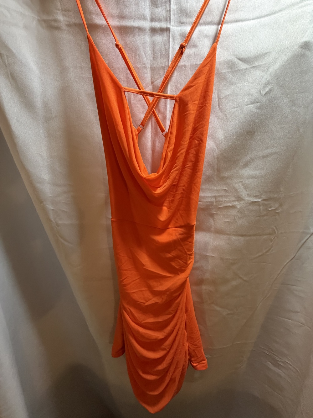 Peppermayo Kelly Mini Dress Women's Orange Size XS Ruched Cowl Neck Bodycon